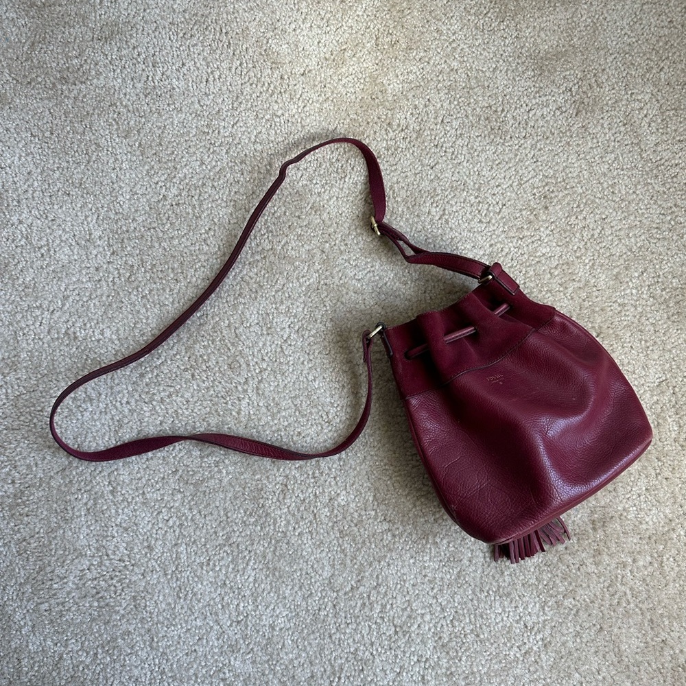 Fossil Maroon Leather Bucket Bag
